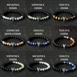 1pc Natural Stone Bracelet Obsidian Beaded Bracelet Wolf Charm Wolf Beads Bracelet Best Gifts For Bracelets Gifts for Man Women