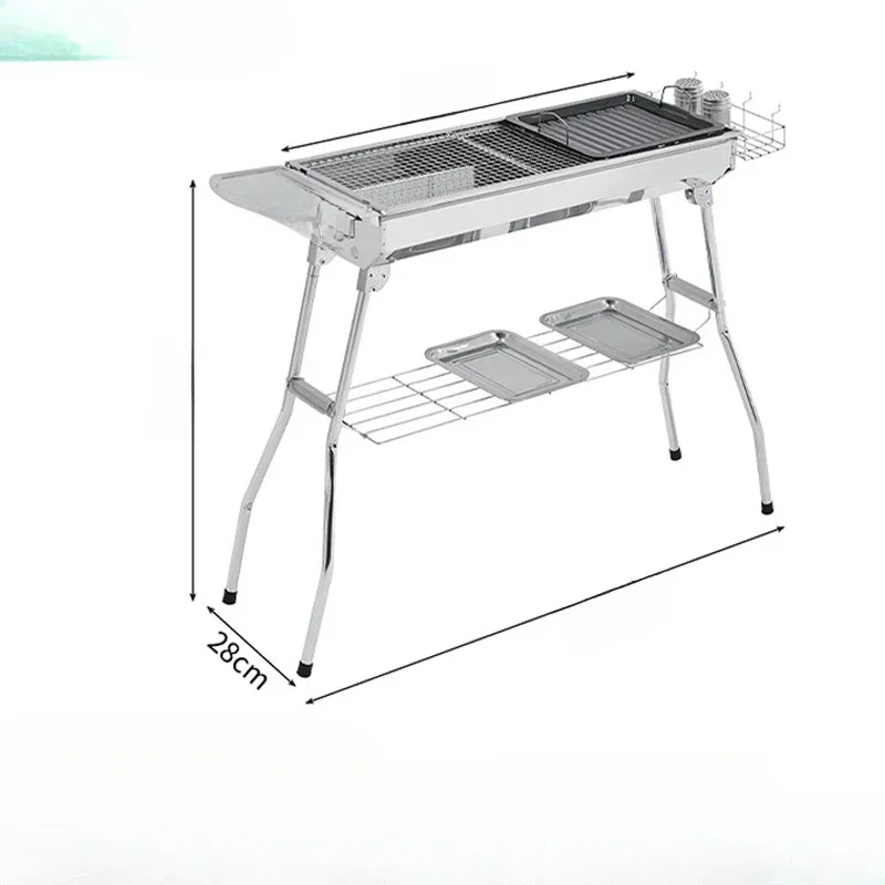 Outdoor roestvrijstalen houtskoolgrill groot formaat barbecuegereedschap draagbaar gratis installatie handvat opvouwbare BBQ-koken - afbeelding 2