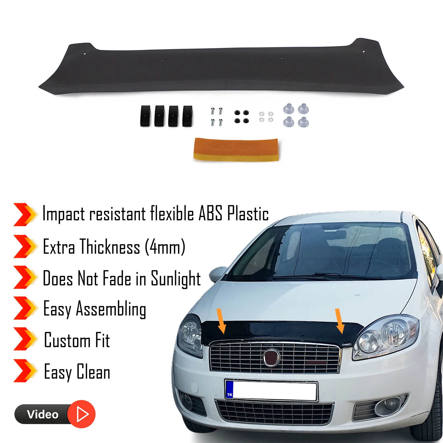 Hood Deflector Guard for Fiat Linea (2007-2018) - (SD) Bug Shield Bonnet Protector / 4 mm thickness and ultra-durable material