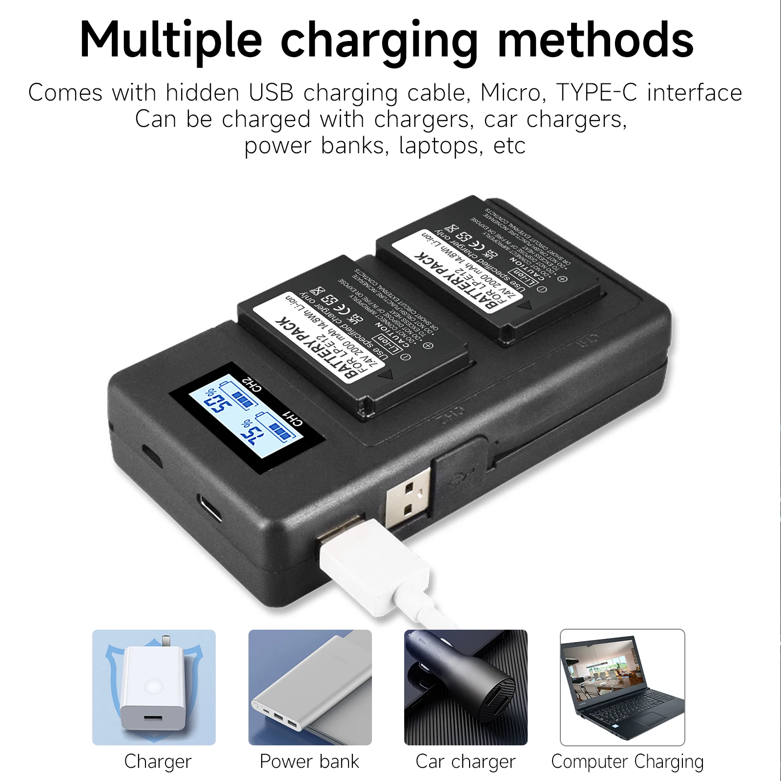 LP-E12 LPE12 LP E12 Camera Battery+LCD USB Charger for Canon EOSM3 M5 M6 R10 R50 R100 M6 Markll EOS RP R8 77D 850D 200DII 750D