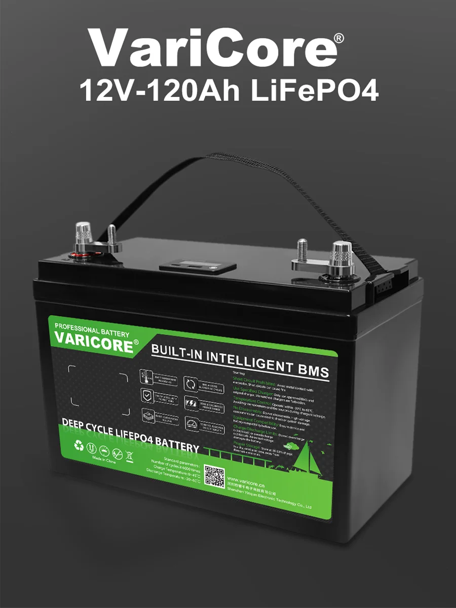 Hoge Veiligheid VARICORE 12V 120Ah Deep Cycle LiFePO4 Batterij Smart BMS LCD Monitor Voor Thuis Backup Solar Camper Marine Gebruik - afbeelding 2