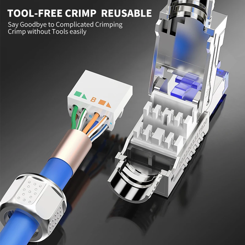 Cncob RJ45 connector Tool-free，Tool-less crimping CAT6A CAT6 CAT7 CAT8 Reusable Termination Shielded  Modular PLug Plugs
