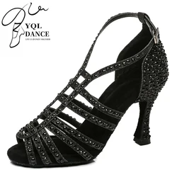 Woman Glitter Cloth Latin Dance Shoes for Girls Black Sliver Suede Leather Ballroom Shoes  Women Rhinestone Salsa Dancing Shoes