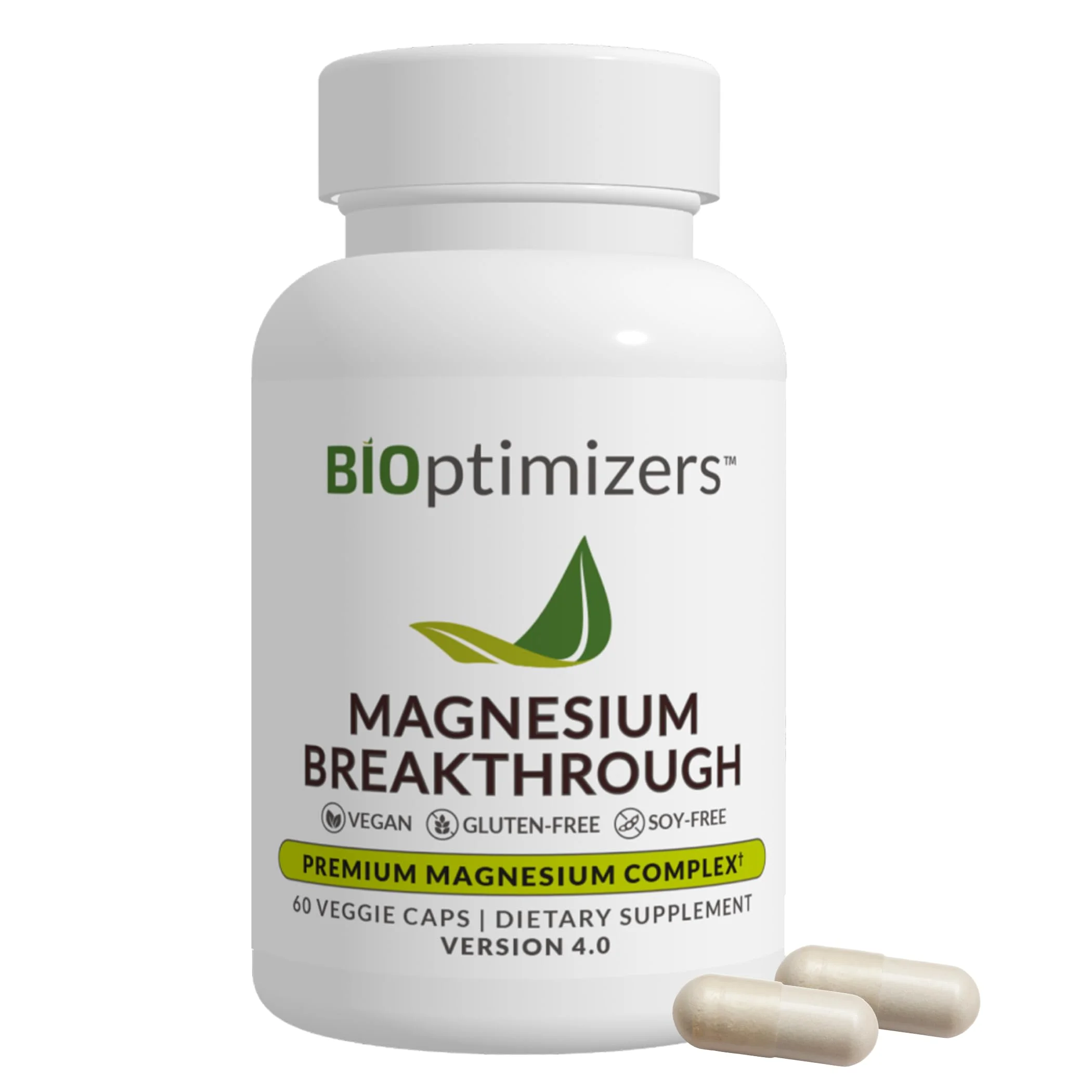 BIOptimizers Magnesium Breakthrough Supplement 4.0-7 Forms of Mg: Glycinate, Malate, Citrate, and More - Natural Support for Sleep and Cognitive Function - 60 Capsules- Calming Vitamins Complex