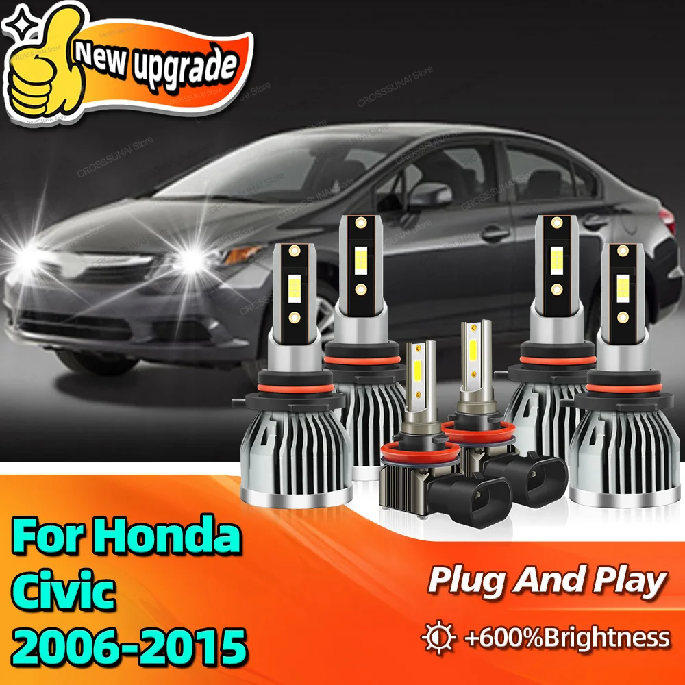 

2/6Pcs LED Headlight 180W HB4 HB3 Car Bulb H11 Fog Light For Honda Civic 2006-2015 2007 2008 2009 2010 2011 2012 2013 2014
