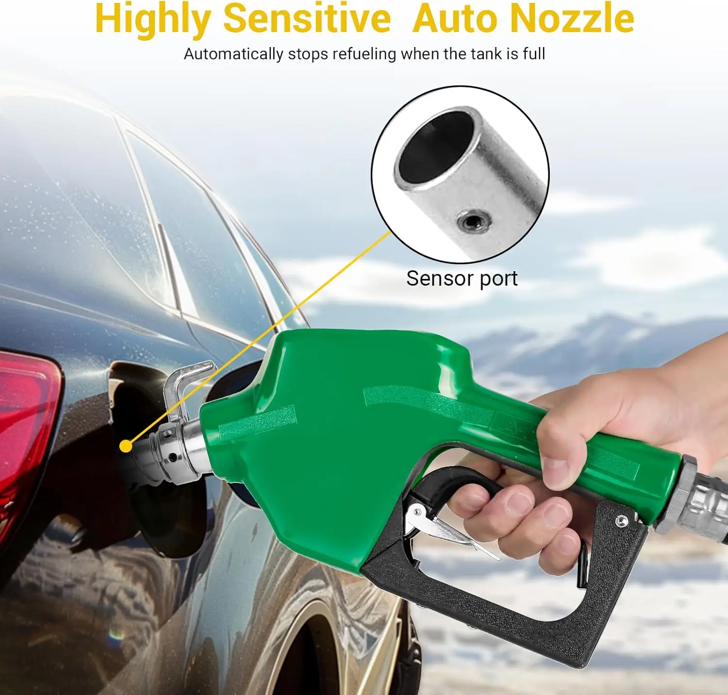 3/4" NPT Automatic Fuel Nozzle with 3-speed Padlock 16 GPM Max Flow Rate Auto Shut Off 13/16" Spout with Anti-slip spring