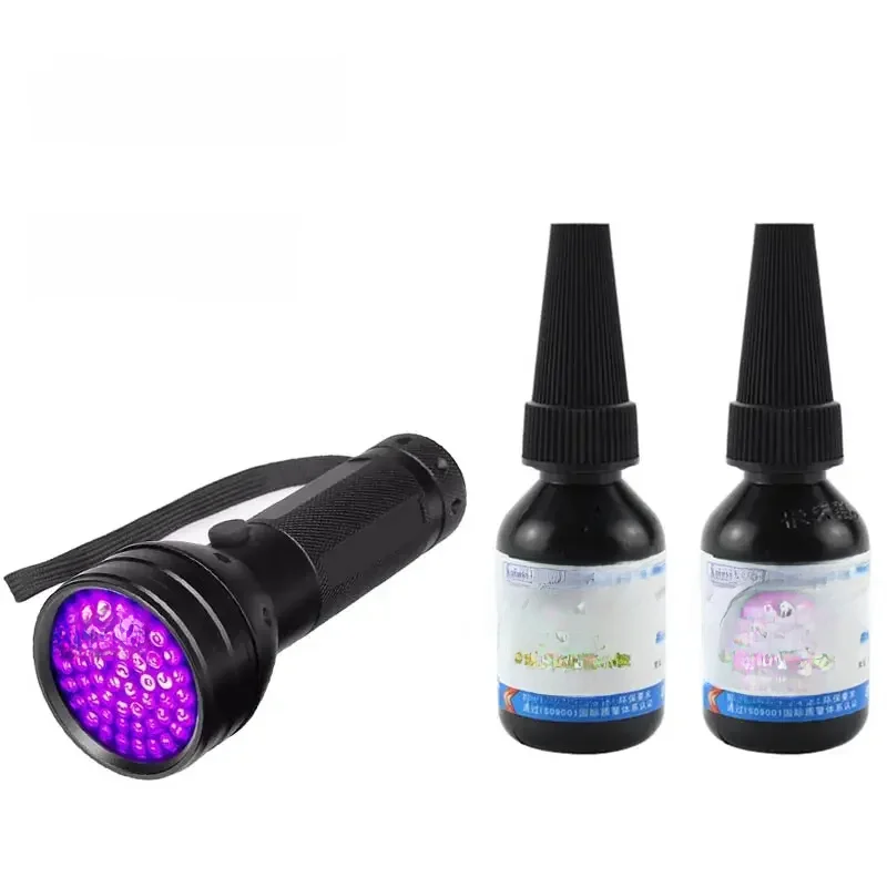 100% prawdziwej 2 sztuk 10g kafuter K-303 klej UV + 51led lampa utwardzająca UV PMMA klej akrylowy klejenia przeźroczyste PVC ABS metal — zdjęcie 2