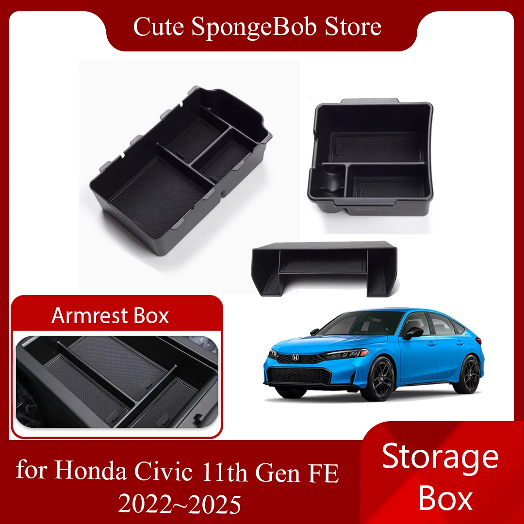 

Автомобильный ящик для хранения для Honda Civic 11-го поколения FE FL 2022 ~ 2025 2023, подлокотник, центральная консоль, органайзер для мелочей, лоток, полка, аксессуары