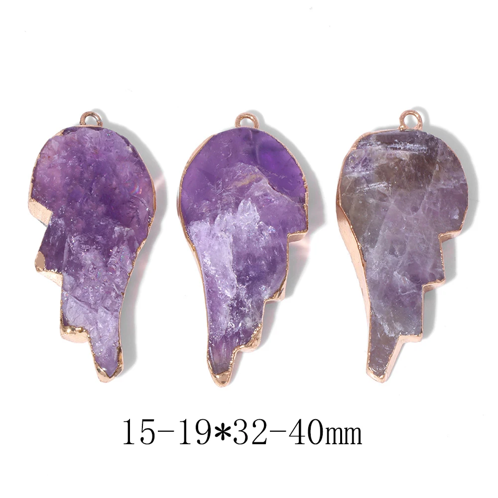 Natural Amethysts Stone Pendants Slice Wing Shape Freedom Gems Pendant For Women Jewelry Making DIY Necklace Accessories