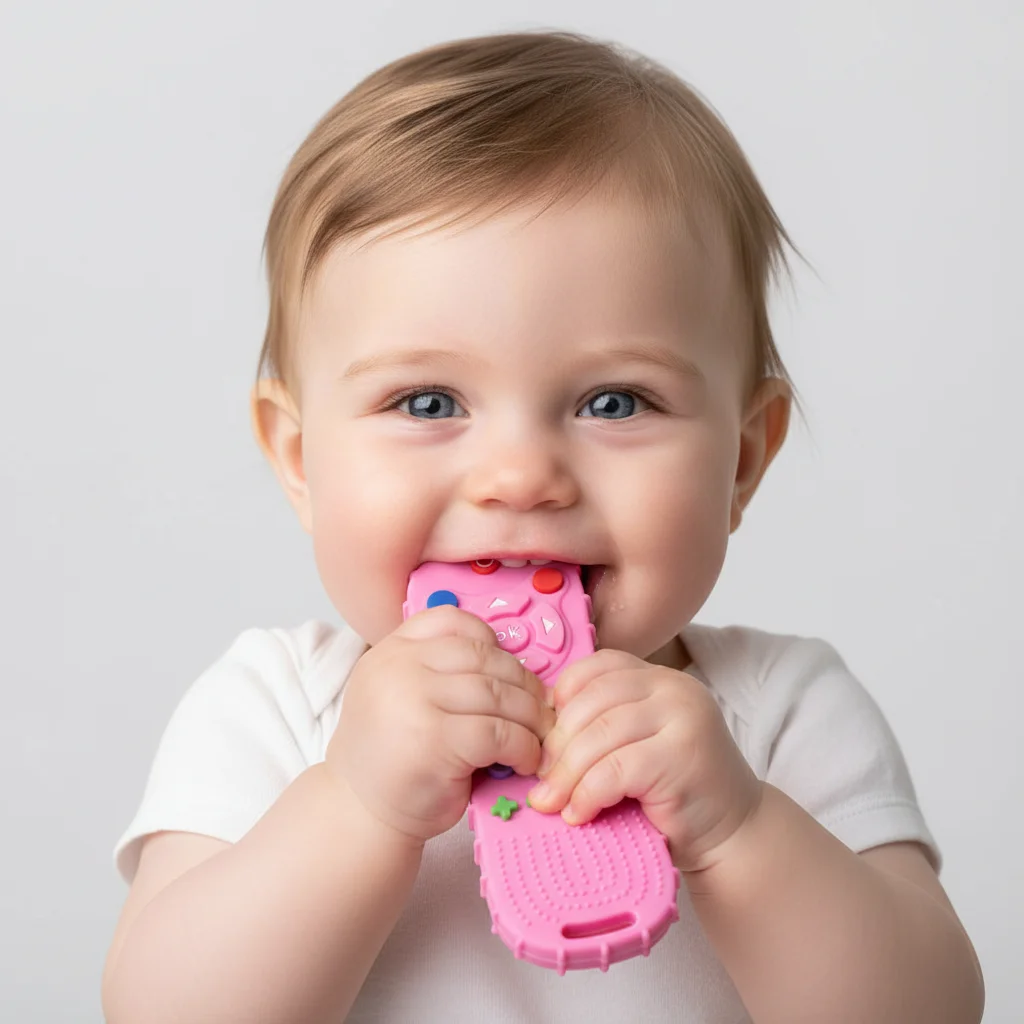 Food Grade Silicone Baby Remote Control Teether, Soft Infant Teething Toy for Babies 3-12 Months, Toddler Chew Toy, BPA Free Mol
