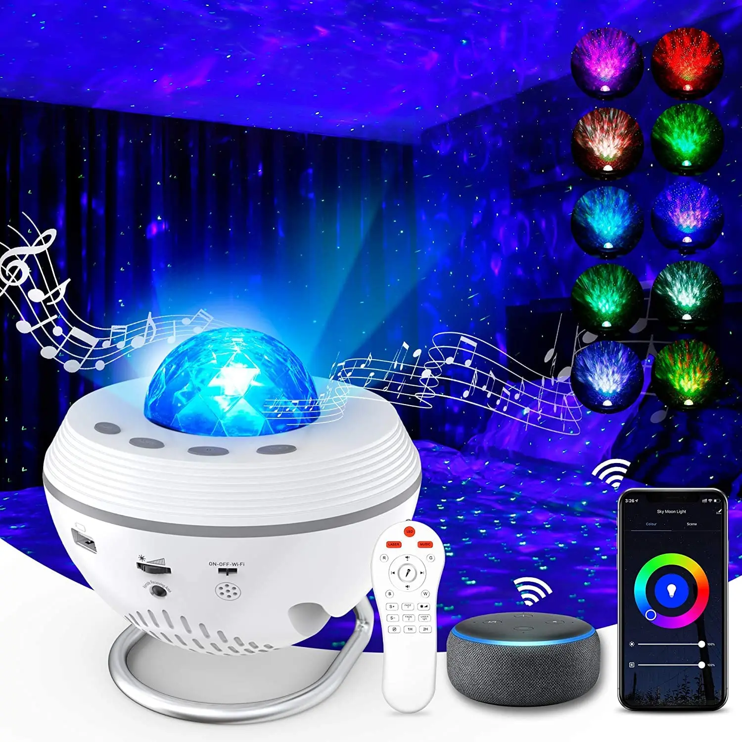 

Colorful Star Projector Bluetooth Music Night Light Starry Sky Atmosphere Light For Room decoration Water wave pattern lamp