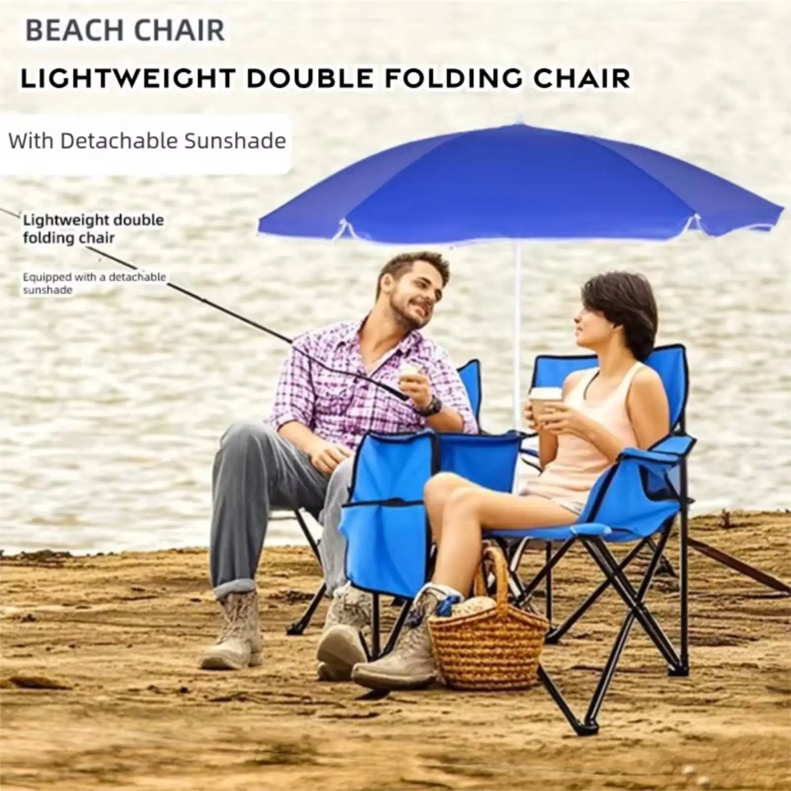 Double Folding Camping Chair Foldable Double Chair with Cooler Bag Waterproof Material Rustproof Frame for Fishing