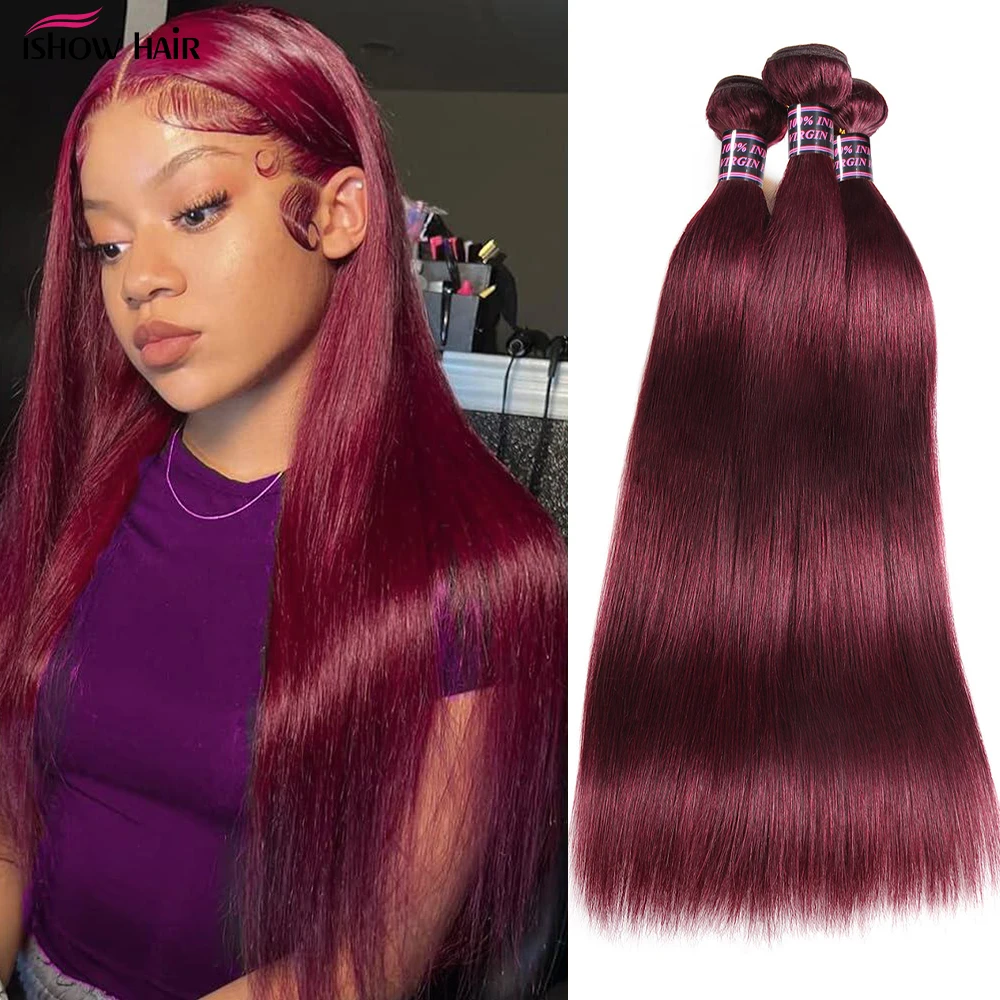 99J Straight Human Hair Bundles 30 Inch Colored Burgundy Bundles Human Hair Brazilian Remy Human Hair Extensions For Women