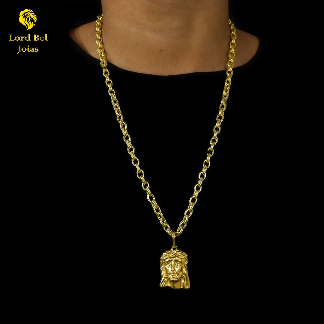 18K Nordic Gold Shine 18K Old Coin Chain Chain Padlock + Jesus Christ Hungary Face Pendant Set