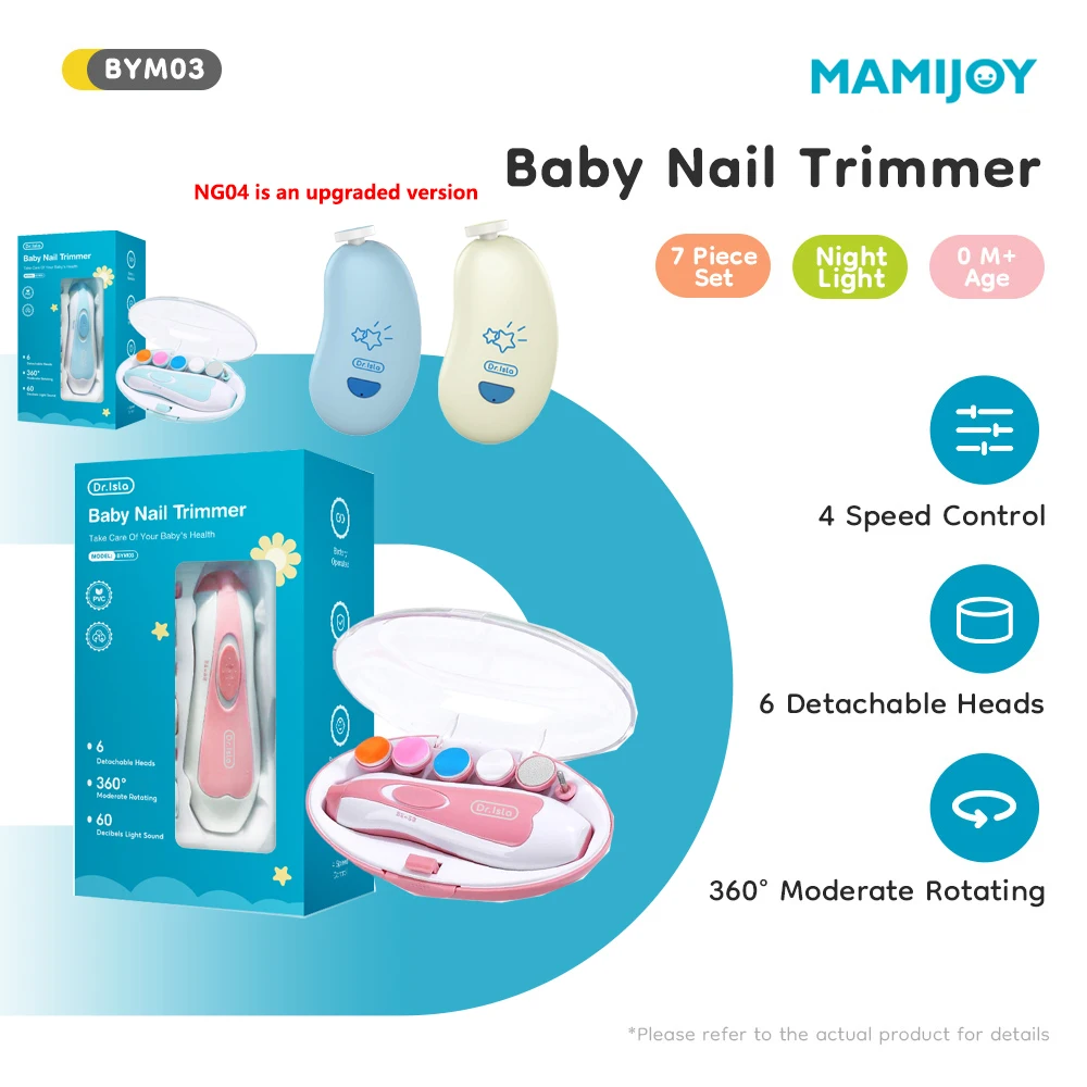 

MAMIJOY Electric baby Nail clipper LED Light Baby Nail Trimmer Baby Care Set 4-speed speed Adjustment With Low Noise BYM03＆NG04