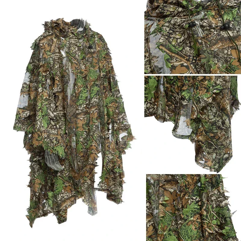 Costume Ghillie 3D, vêtements de camouflage Airsoft pour Sniper, vêtements bioniques en feuille d'érable, Poncho tactique pour la chasse et le tir