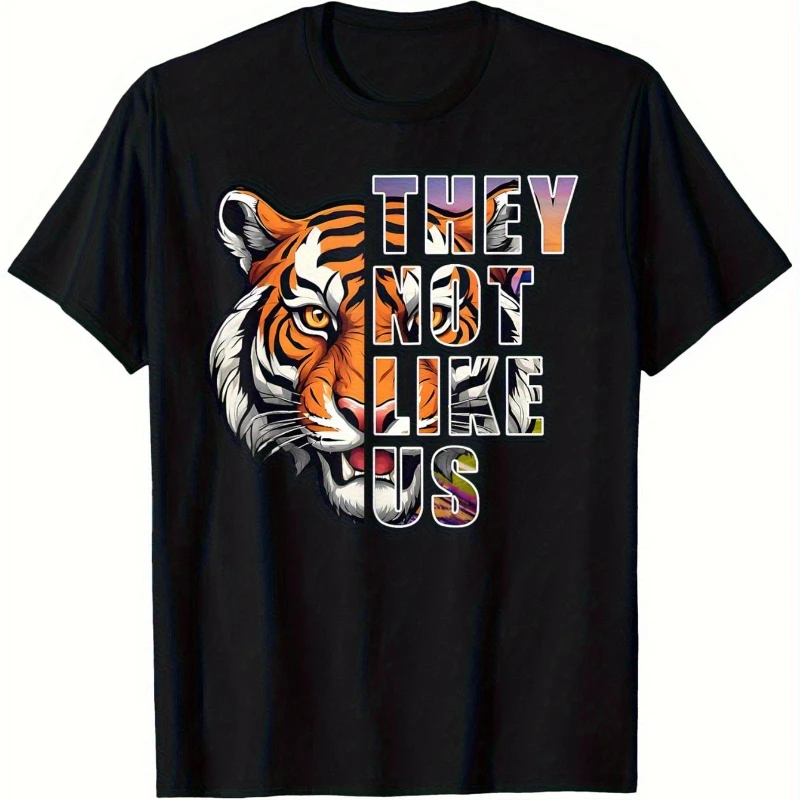 

Cotton T-Shirt with Bold Tiger Graphic Print Casual Crew Neck Short Sleeve Tee Regular Fit Digital Heat Transfer Design