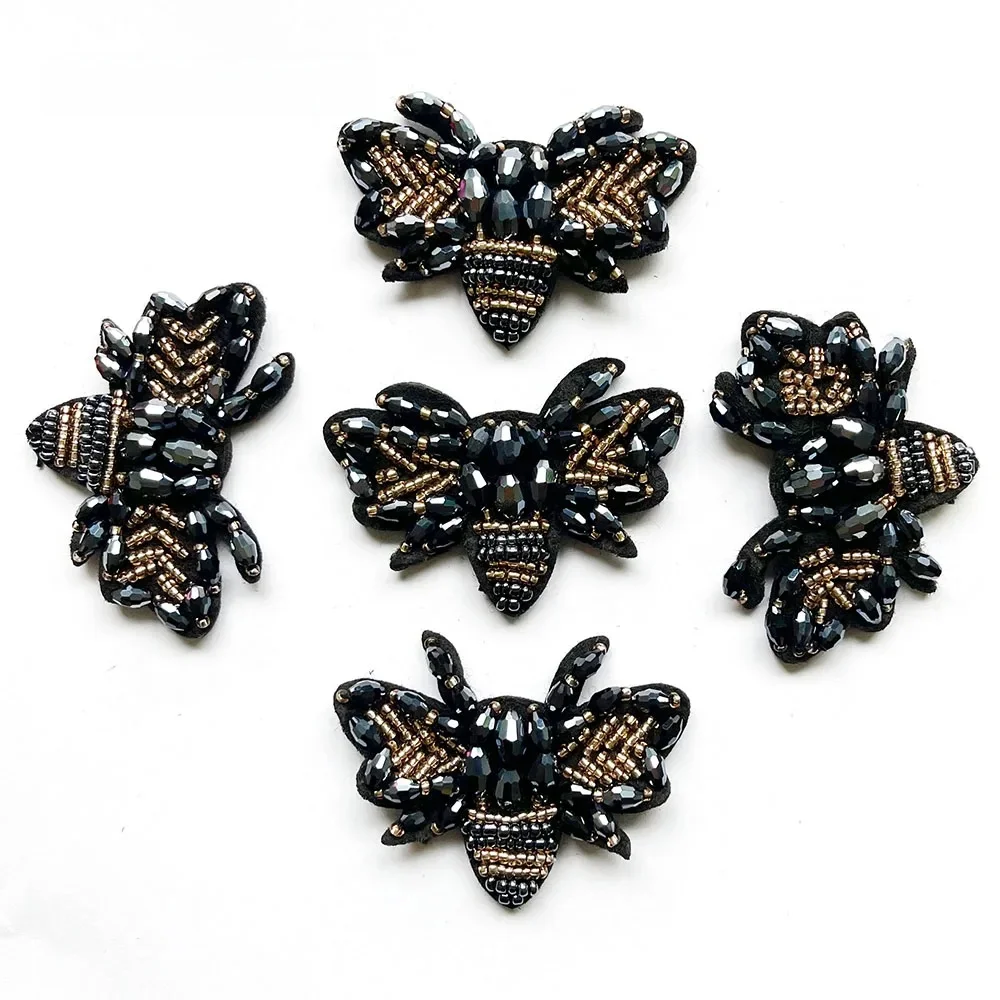 AHYONNIEX 5 sztuk/partia ręcznie robione Rhinestone naszywki z koralikami pszczoły moda przyszyć łacie na ubrania buty z koralikami aplikacja śliczne naszywki — zdjęcie 2
