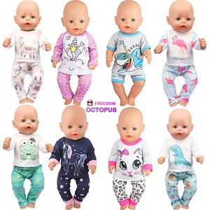 Puppenkleidung Pyjamas für 43 cm Neugeborene und amerikanisches Baby 18 -Zoll -Mädchen Puppe Einhorn Tuhraron Zeichnungen Tubaranzug Anzug für Generation Puppe 8 Hauptverkaufshirt Bape Shark - №1