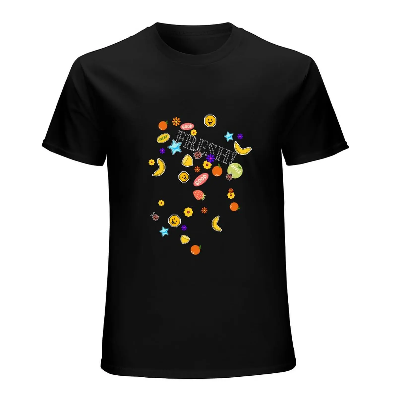 Vintage Grunge Graffiti Wink Sun Smiley T-Shirt Hip Hop Loose Fit Black Cotton Daily Wear Unisex Short Sleeve