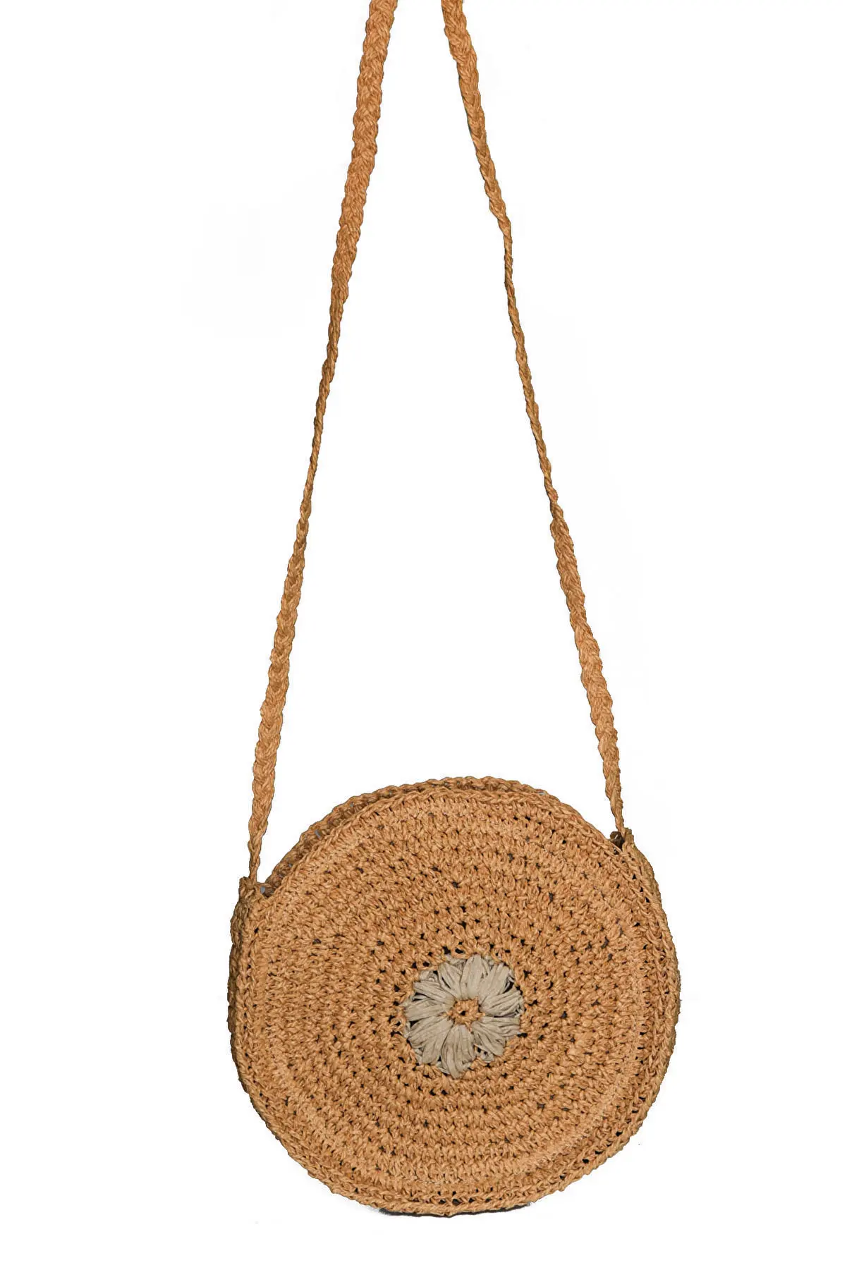 Women's Daisy Patterned Handmade Straw Shoulder Bag Made in Turkey