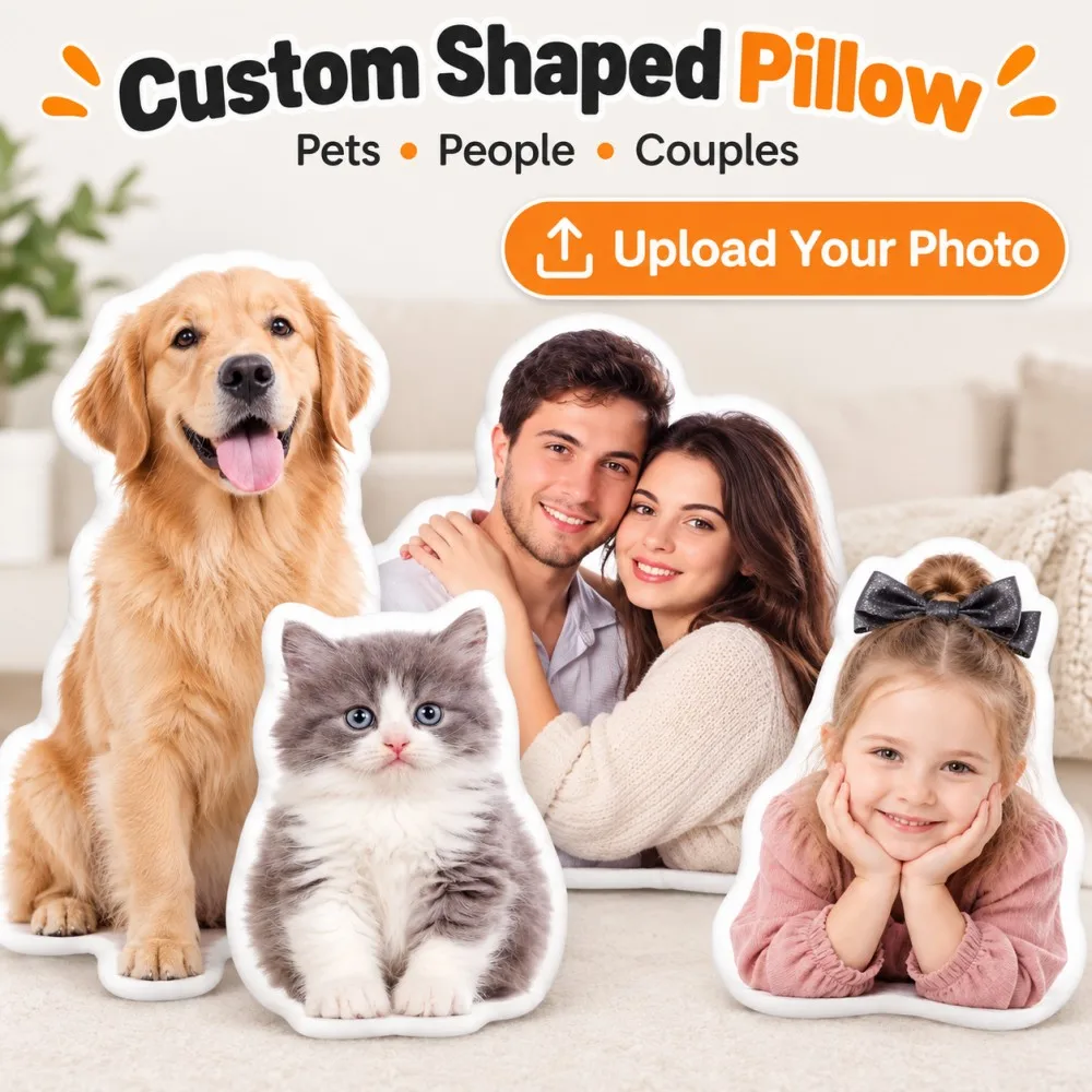 Custom Pet Human Photo Pillow Cover Personalized Shaped Cushion Soft Plush Dog Cat Portraits Sofa Bedroom Decor Gifts Cover Only