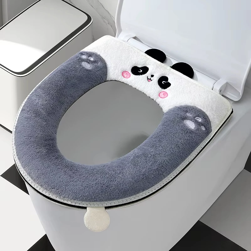 New Panda Toilet Seat cover for Bathroom WC warm soft Toilet seat cushion With handle Zipper toilet Mat case Home Potty pad cape