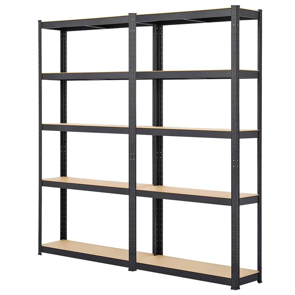 2er-Pack 5-stufige Schwerlast-Metallregale, schraubenlose, teilbare Lagerregale, jeweils 1000 kg Tragkraft, insgesamt 2000 kg, verstellbare MDF-Regalhöhe, großes Mehrzweck-Lagerregal für Lager,