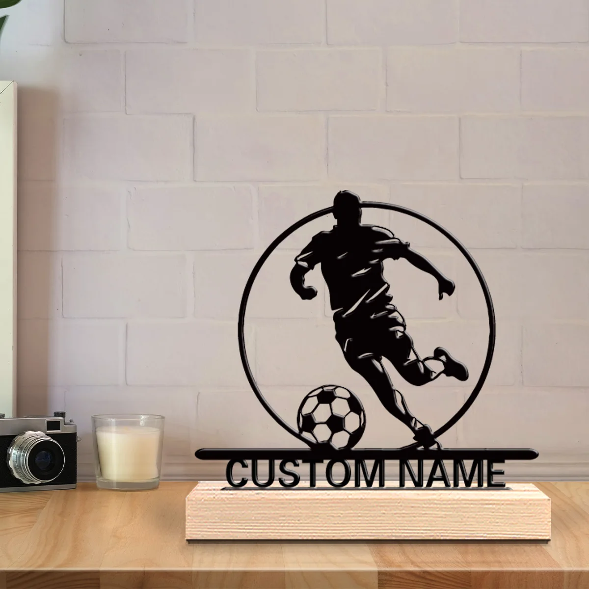 Custom Soccer Player Metal Statue with Name, Wooden Base Table Decor, Gift for Football Fans, Birthday/Holiday/Home/Office Decor view 4