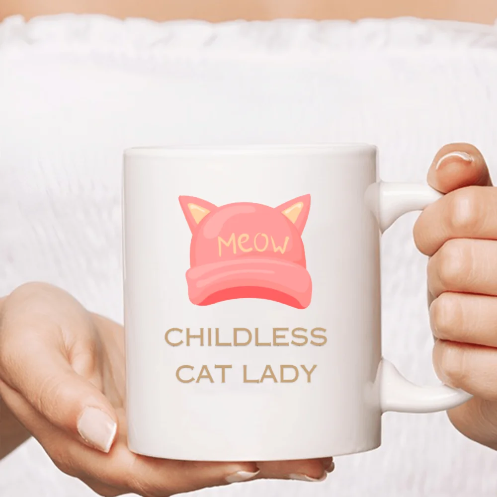 1pc 3A grade 11 oz  childless cat lady ceramic coffee mug for room Halloween decoration Birthday Christmas Holiday gift