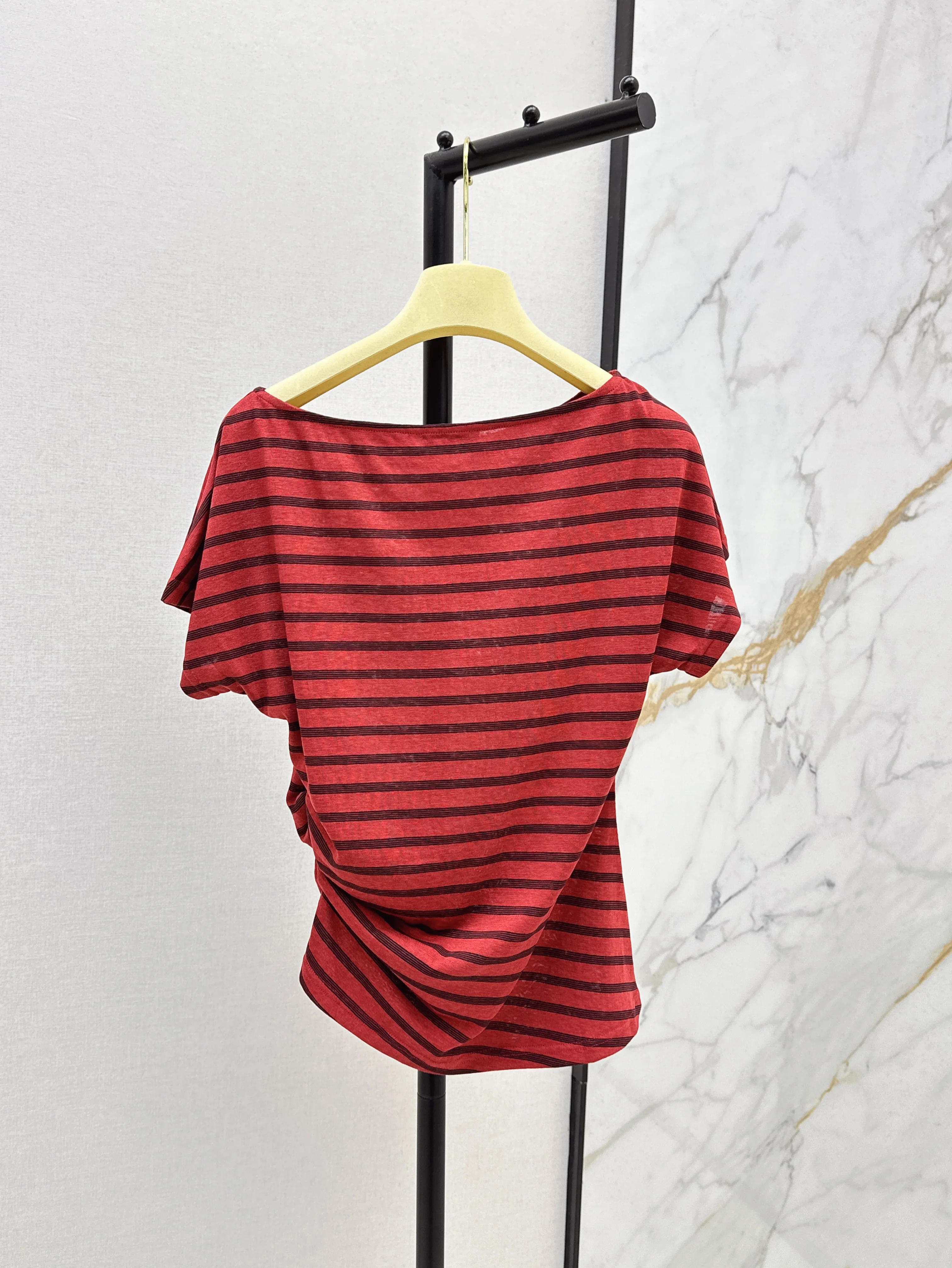 

2025 Summer Women's Short Sleeved Pleated Design Slim Fit Plaid Fabric Comfortable Soft breathable Irregular Pure Cotton WYY128