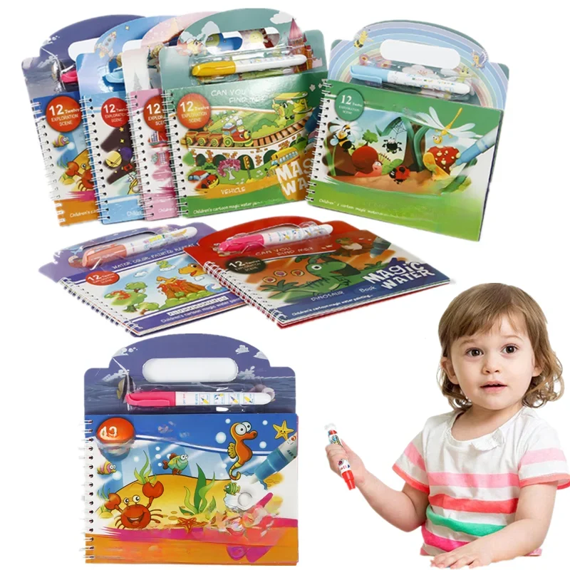 Magiczna książka do malowania wodą maluch zabawki do wczesnej edukacji wielokrotnego użytku magiczny rysunek kolorowanka dla dzieci dzieci zabawki Montessori — zdjęcie 2