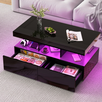 Anajqaqia Coffee Table, Sofa Table, Modern Living Room Table with LED Lighting, with Storage Drawers, Black