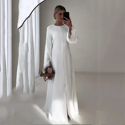 Modest Wedding Dresses 2026 Luxury Slit Buttons Bridal Dress ​Customized Lace Long Sleeve Arab Bride Dress White Wedding Gowns
