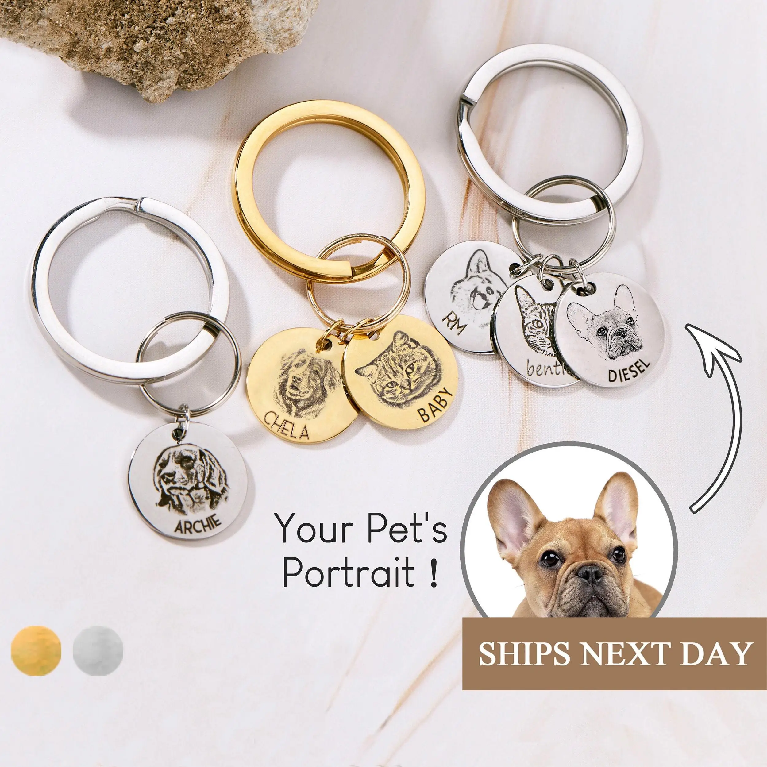 Custom Dog Keychain Personalized Portrait from Photo Engraved Pet Memorial Gift Accessories for Mom Cat Key chain Father's Day