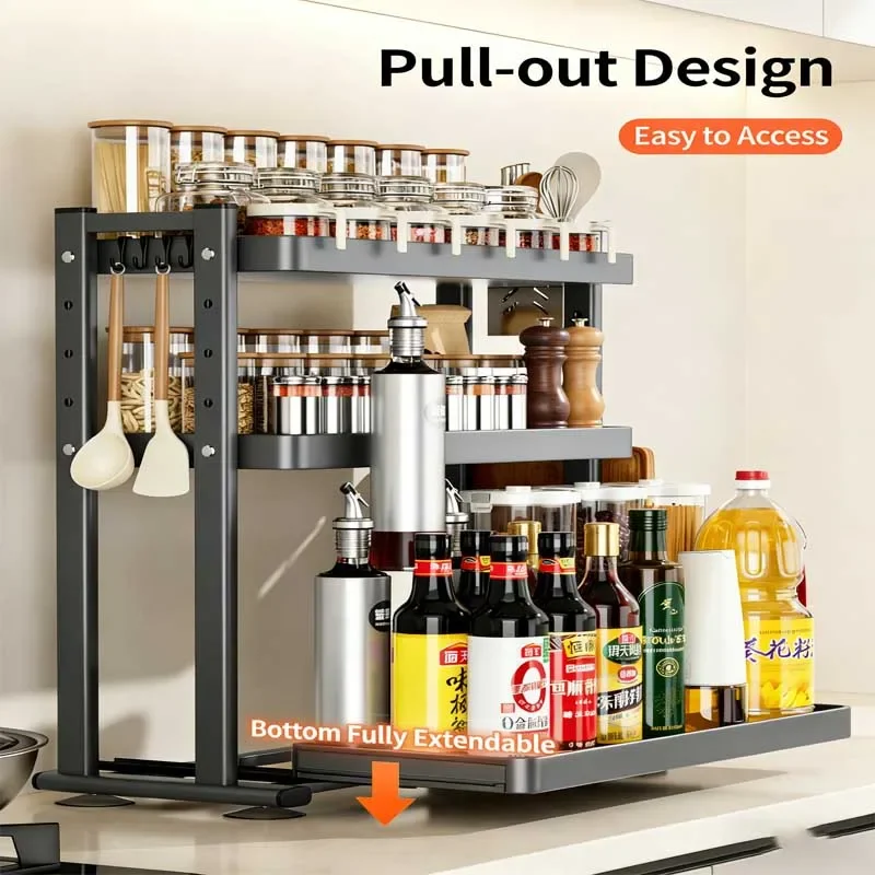 

Kitchen Storage Shelf Pull-out Seasoning Rack Organizer Countertop Spice Bottle Multi-layer Storage Rack Kitchen Organizer
