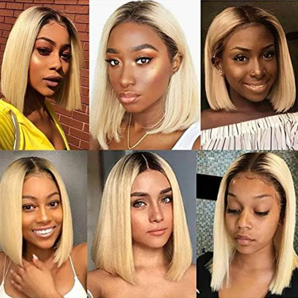 Ombre Human Hair Wig 4/613 Blonde Short Bob Wig Transparent Lace Front Human Hair Wigs 13X4 Straight Lace Frontal Wig Short Bob