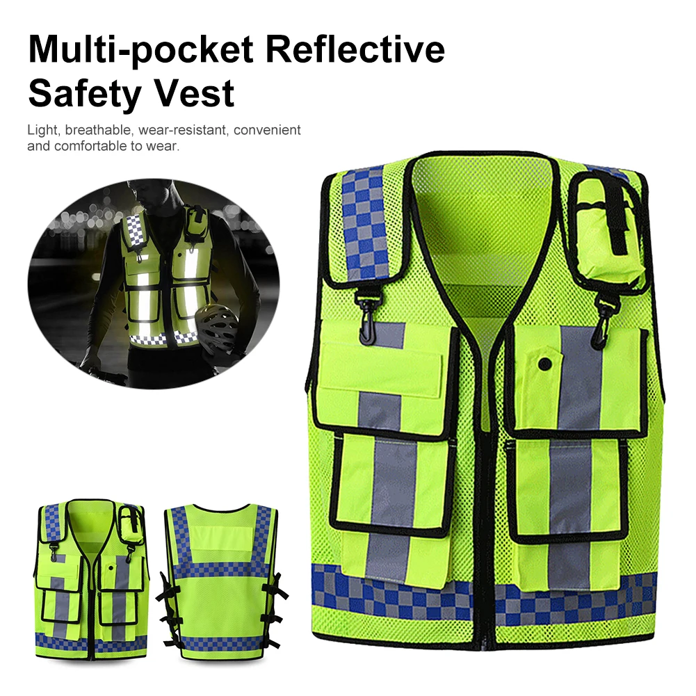 Multi-pocket Reflective Safety Vest Night Riding Safety Traffic Vest Railway Coal Miners Uniform Vest Breathable Reflective Vest