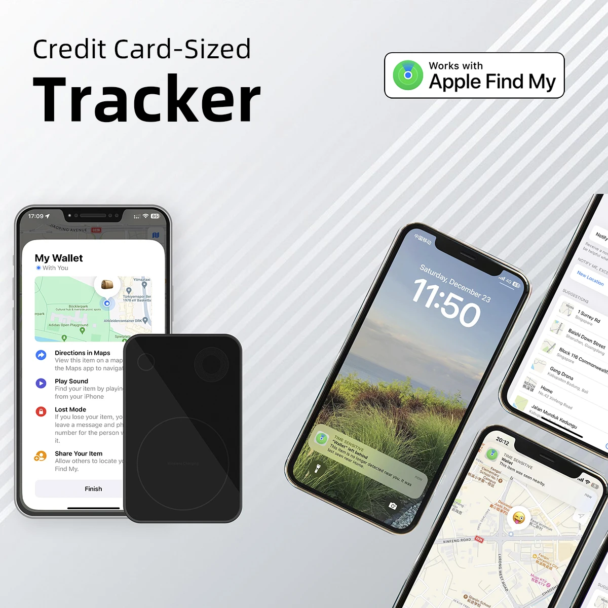 Credit Card Sized Tracker for Apple Devices Find My Airtag Wireless Charging GPS locator for luggage Wallet iPhone