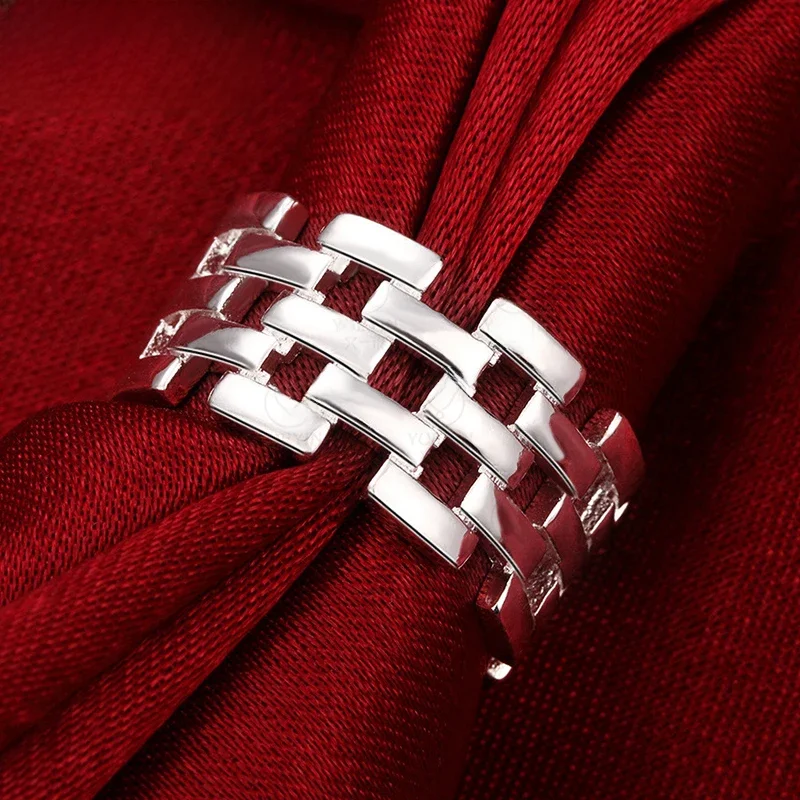 DOTEFFIL 925 Sterling Silver Square Checkered Network Ring For Woman Man Wedding Engagement Charm Party Jewelry — zdjęcie 2