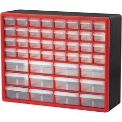 44 Drawer Plastic Parts Storage Hardware and Craft Cabinet, 20 W x 6 D x 16 In H, Red