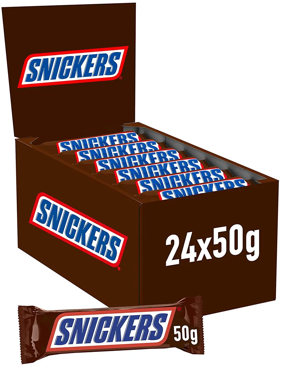 Chocolate Snickers with peanut cream, caramel and peanut coated with milk chocolate-case with 24 units of 50gr-delicious milk Chocolate bar filled with a silky peanut butter