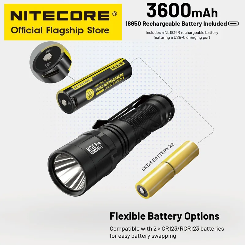 NITECORE MT2C Pro EDC Pocket Flashlight 1800 Lumens AA Torch UHi 20 LED Beam, NL1416R USB-C Rechargeable 14100 Li-ion Battery