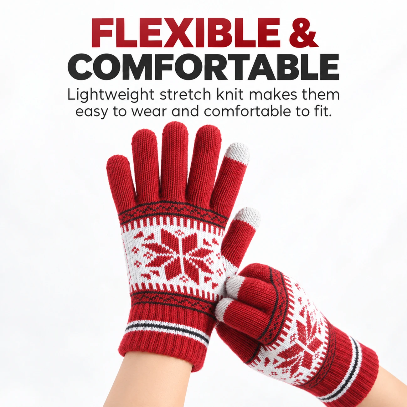 Winter Knitted Gloves Warm Thick Fleece Lined Touchscreen Gloves Snowflake Pattern Soft Thermal Gloves for Women Men Outdoor