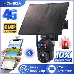 INQMEGA Solar Powered Camera 4K 8MP 10X Optical Zoom 20W Outdoor Surveillance Camera PIR Human Detection with Alarm Light