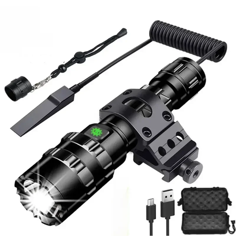 Lampe de poche tactique LED pour la chasse, Rechargeable par USB, étanche, pour tir professionnel, ensemble de lumières de Scout de nuit
