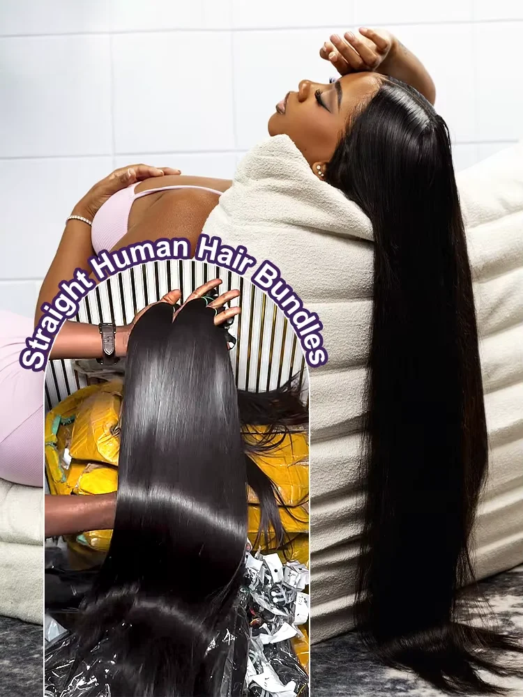 

Необработанные наращивание волос Remy, прямые волосы 30–40 дюймов, пучок 3/4 шт., 100% необработанные бразильские девственные волосы для чернокожих женщин