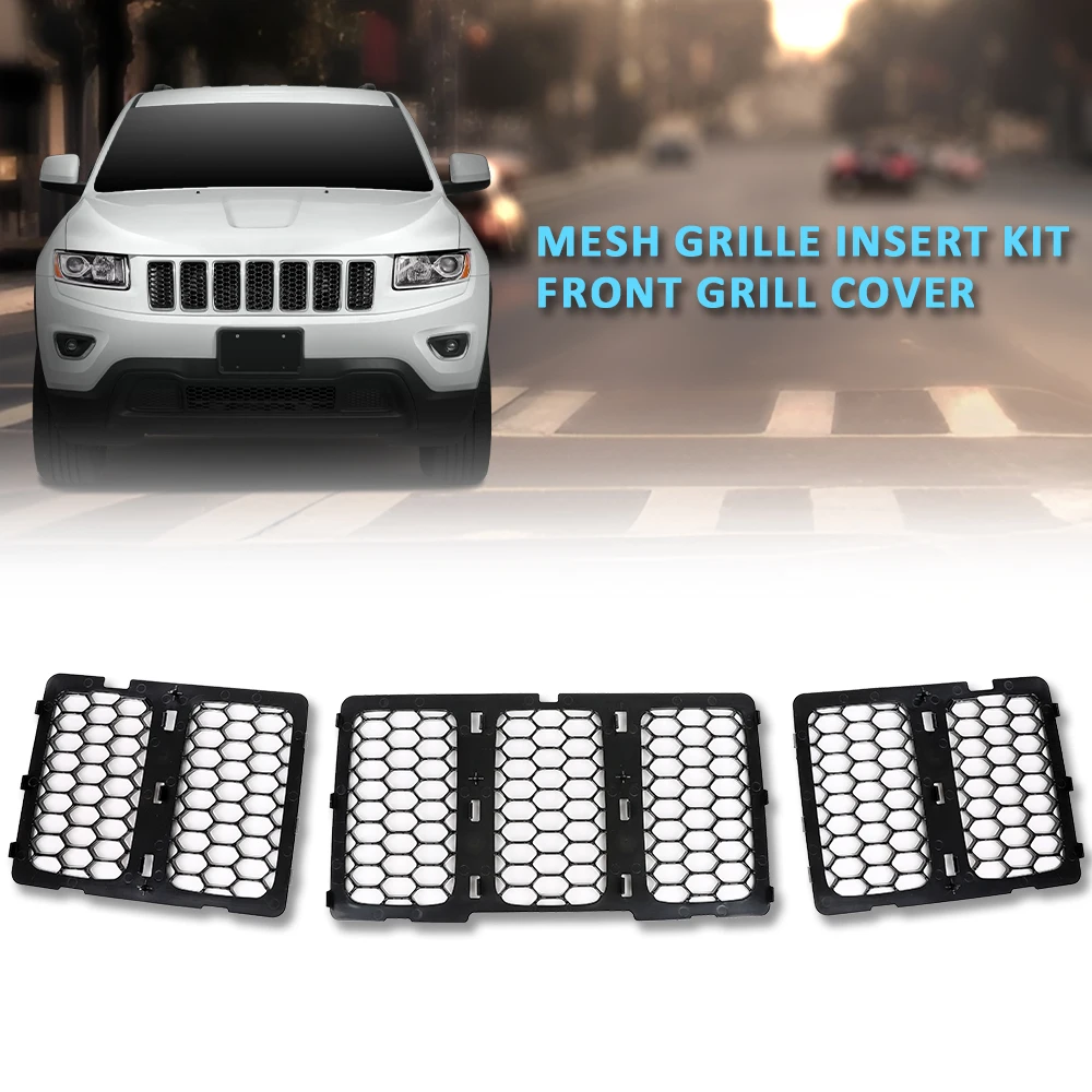 شبكة سوداء مصبغة إدراج عدة غطاء الشواية الأمامية يناسب 2014-16 جيب جراند شيروكي العسل نمط Pp قوي دائم قوي سيارة #1