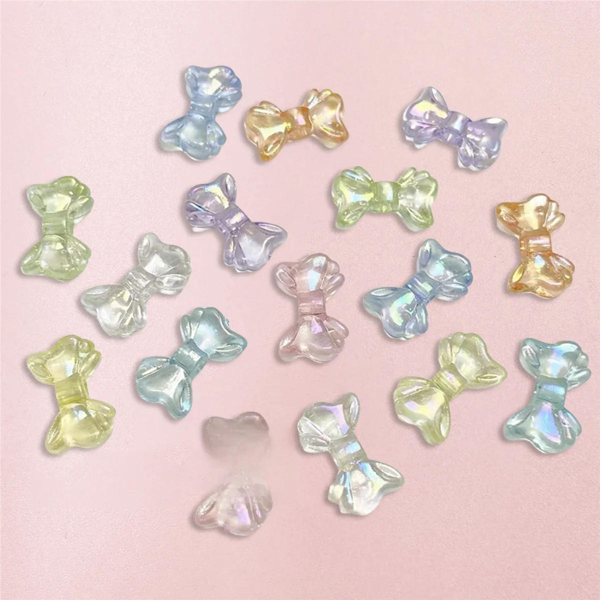 30 sztuk 8.7*14.7mm AB kolor błyszczący przezroczysty mały Bowknot luźne koraliki DIY łańcuszek do telefonu akcesoria jubilerskie Making — zdjęcie 2