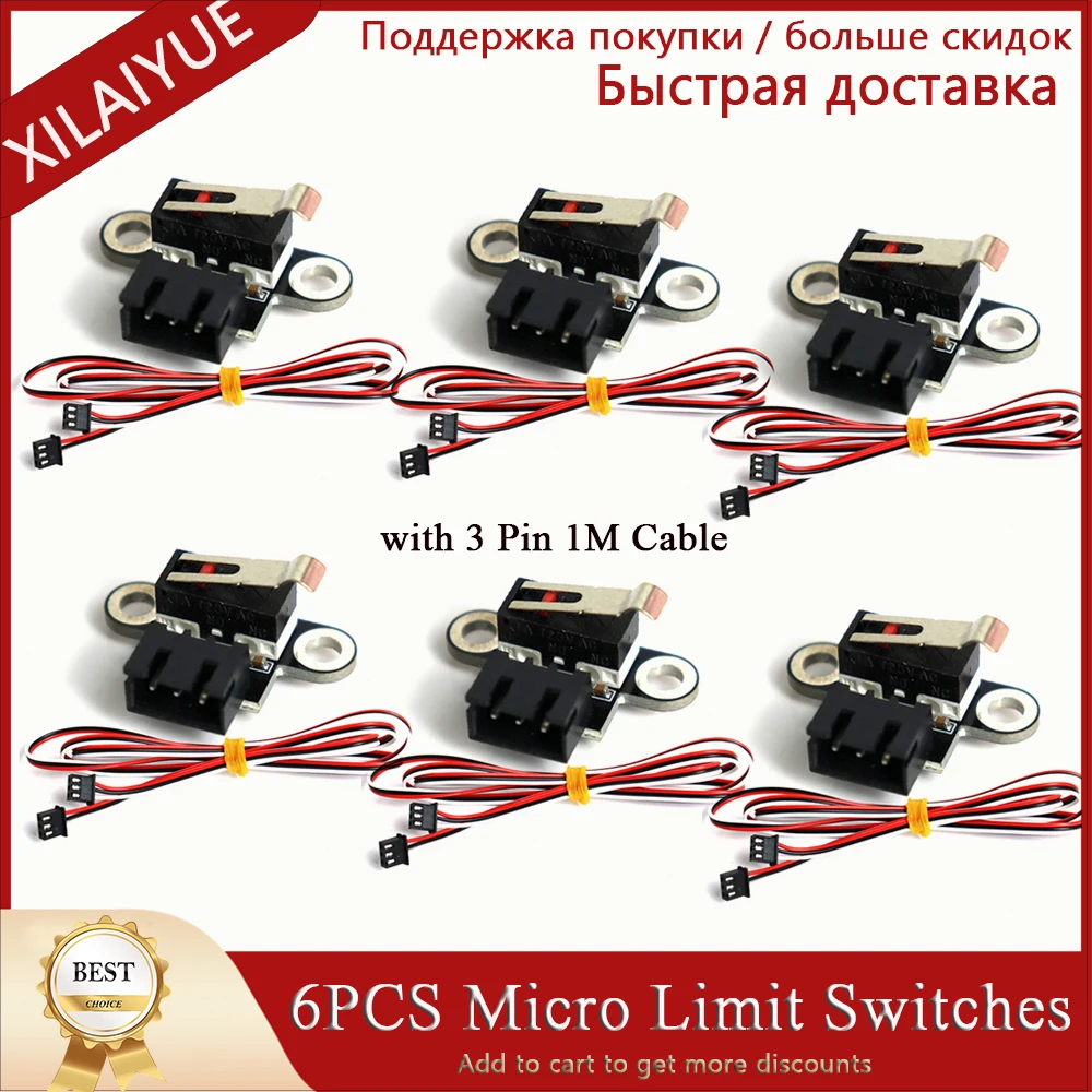 6PCS Micro Limit Switches with 3 Pin 1M Cable for 3018-PROVer/3018-MX3/3018-PROVer Mach3.